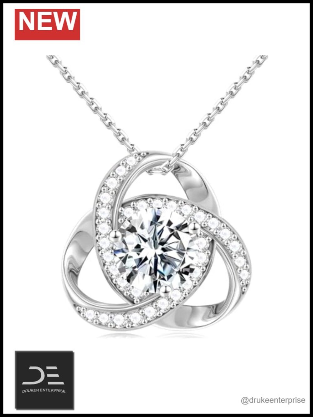 Love Knot Moissanite Necklace 925 Sterling Silver Lab Created White Pendant